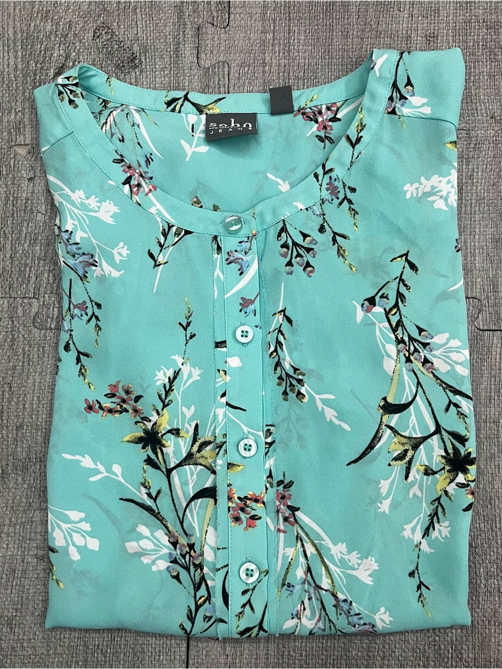 SOHO New York & Company Women's L Blue Floral Chiffon Sleeveless Button Blouse